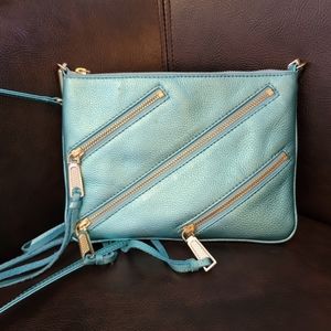 Rebecca Minkoff Gorgeous Light Blue Teal Metallic Moto Rocker Crossbody …